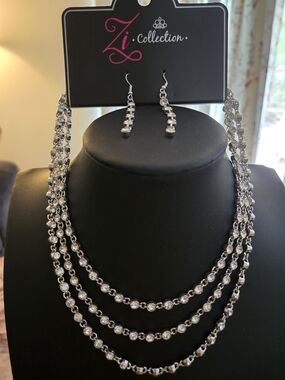Paparazzi Z Collection 2025 The Demure/ Silver Crystal  Necklace & Earrings Set